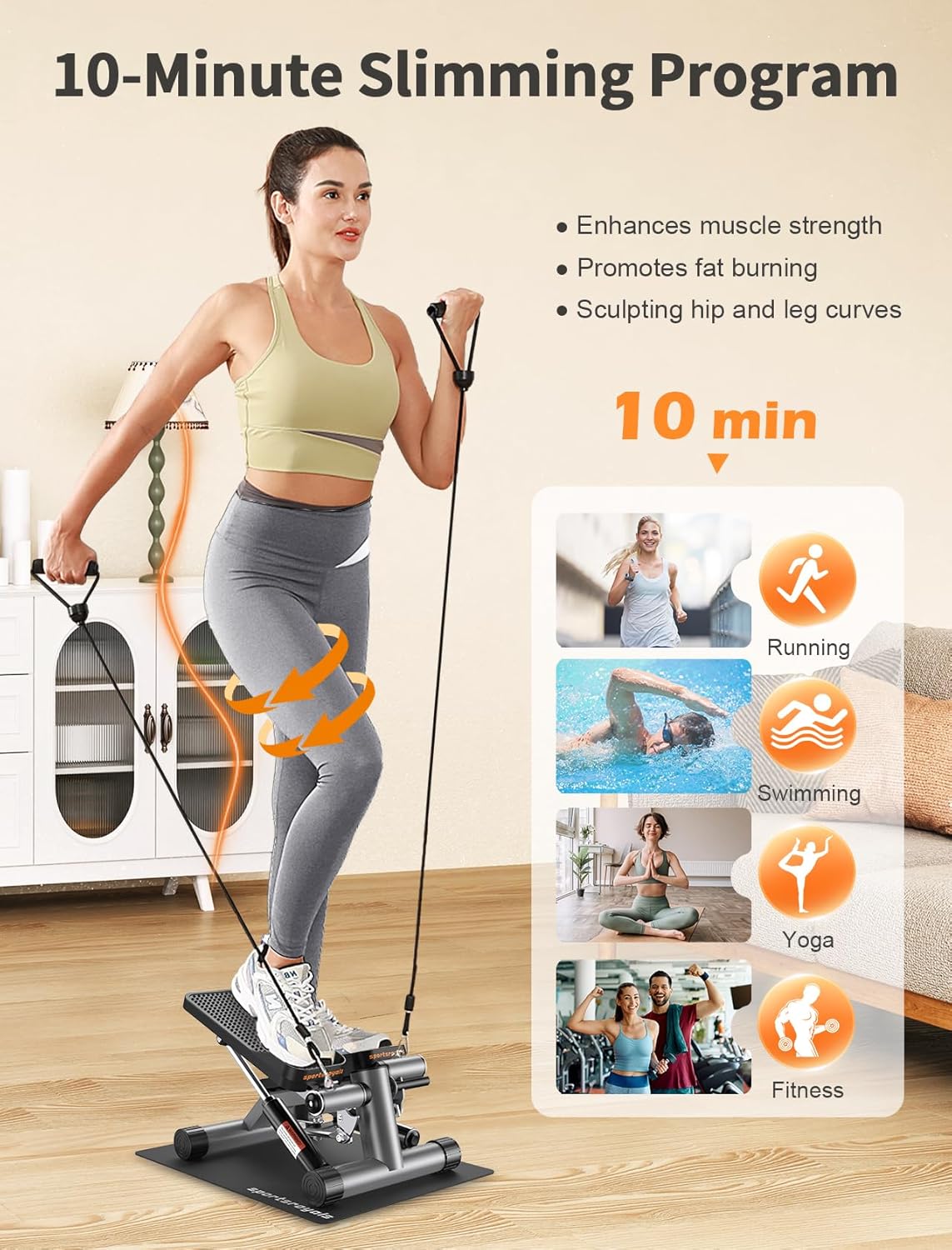 Exercise Stair Stepper mit Power Ropes und Matte, STEPPER WITH MAT