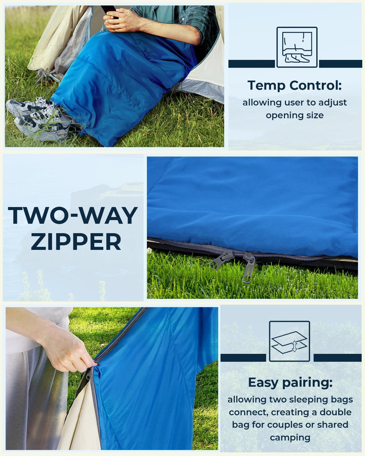 Ultraleichter Sommerschlafsack für Camping und Reisen, Blau