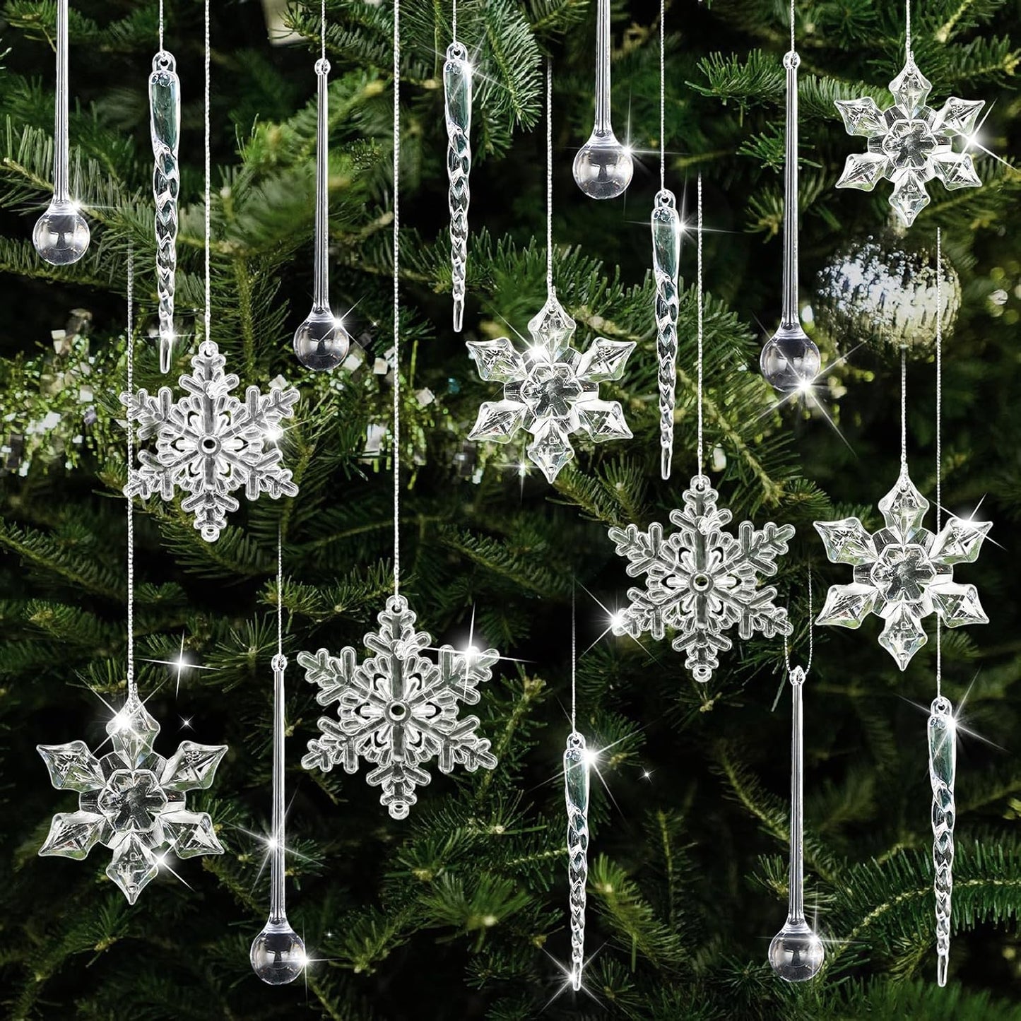 40-teiliges Weihnachtsbaumschmuckset Eiszapfen & Schneeflocke, A