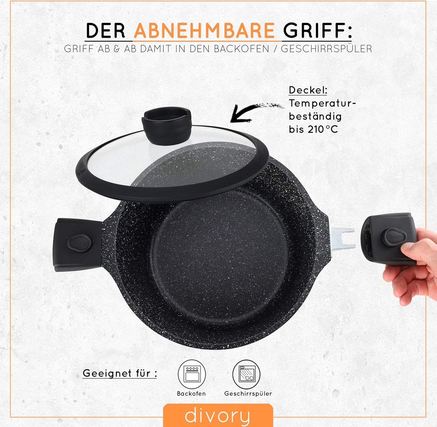 Topfset mit abnehmbaren Griffen (8-teilig), Schwarz Topfset (18/20/24cm)