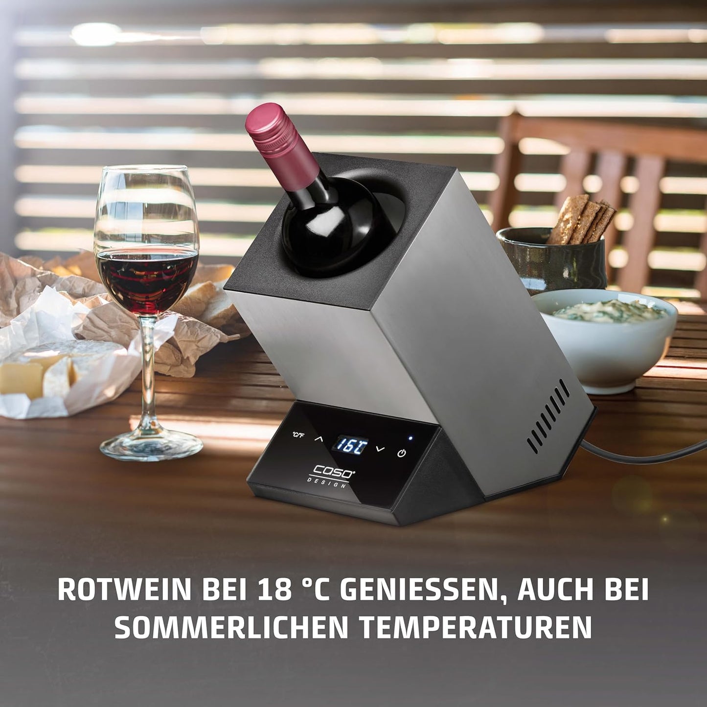 Weinkühler WineCase One für eine Flasche mit Sensor-Touch, Edelstahl