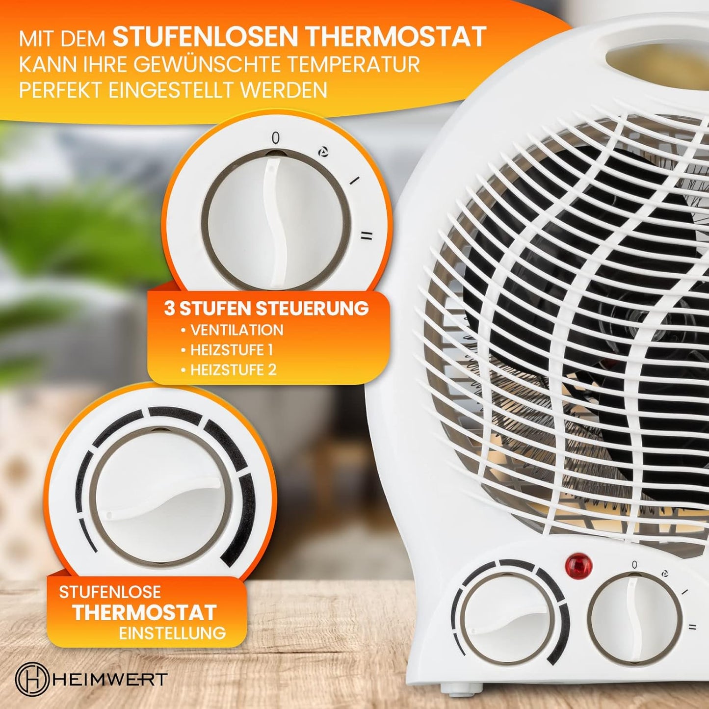 Energiesparender Heizlüfter mit Thermostat, Weiss