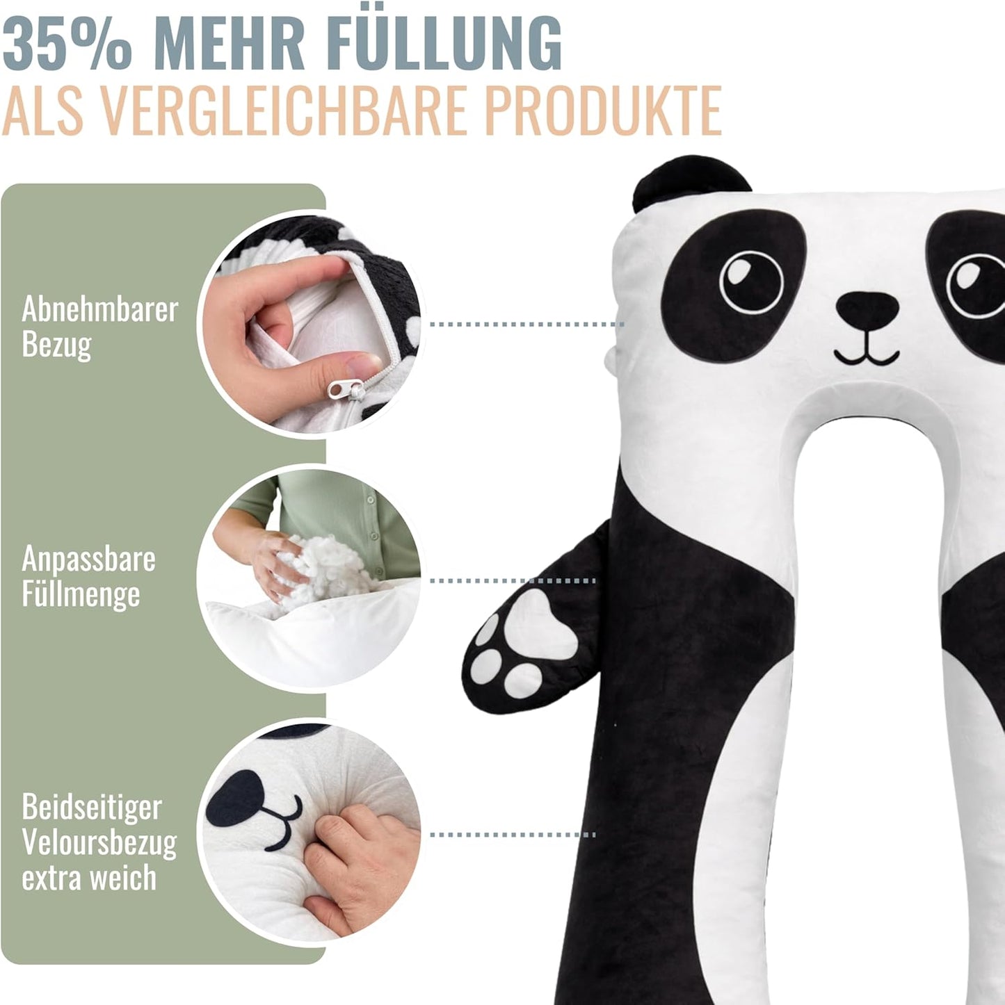 Kuscheltier Panda Kissen (118x56cm) mit Wäschesack