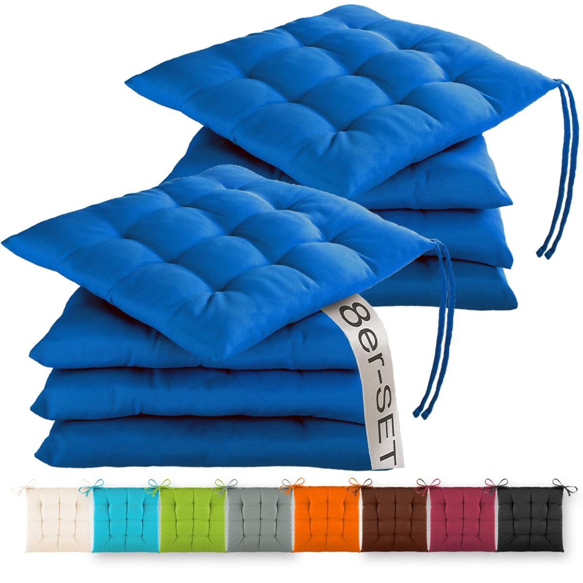 Sitzkissen-Set mit Haltebändern (8 Stück), 8 Stück (2er Pack) Blau