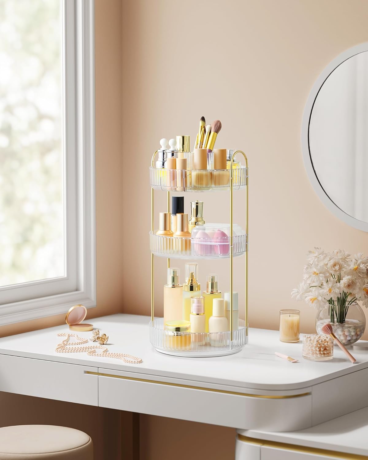 Drehbarer Make-up Organizer mit 3 Ebenen, Transparent 3 Ebenen (46H cm)