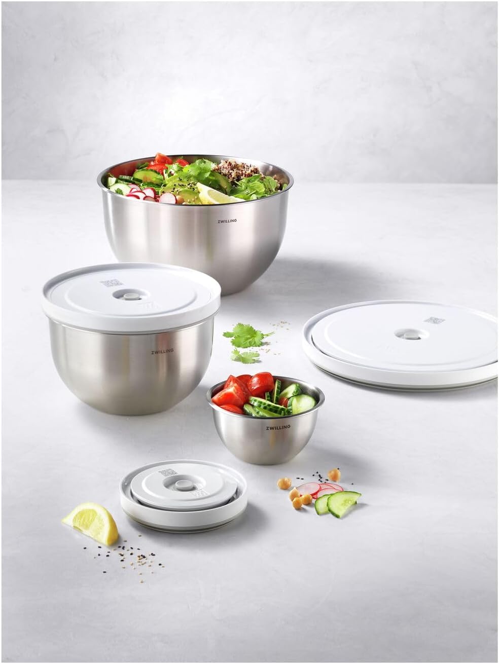 6tlg. Fresh & Save Bowls Vakuumschüssel Set, Set Edelstahl m. Deckel