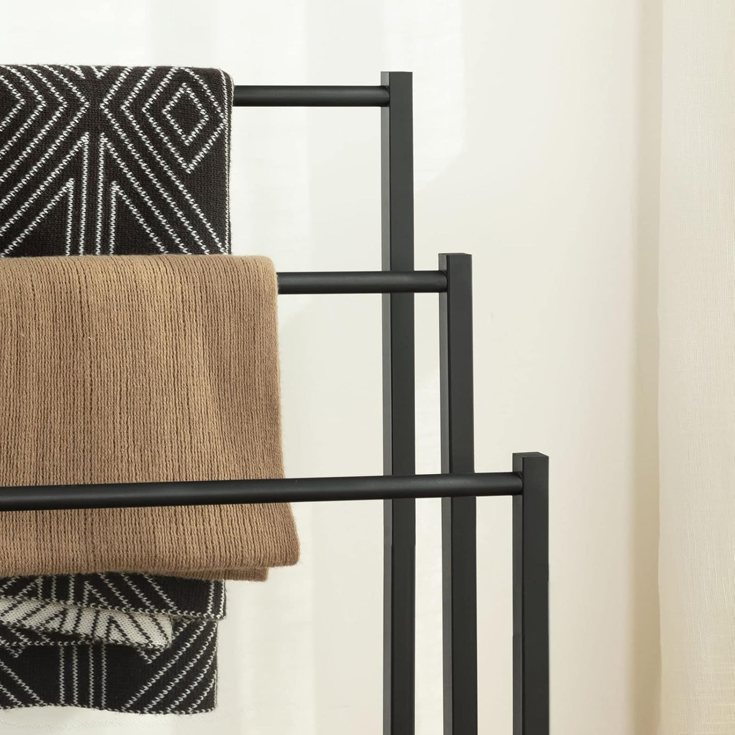 Handtuchständer mit 3 Stangen, 43 x 28 x 81 cm Dunkelbraun + Schwarz