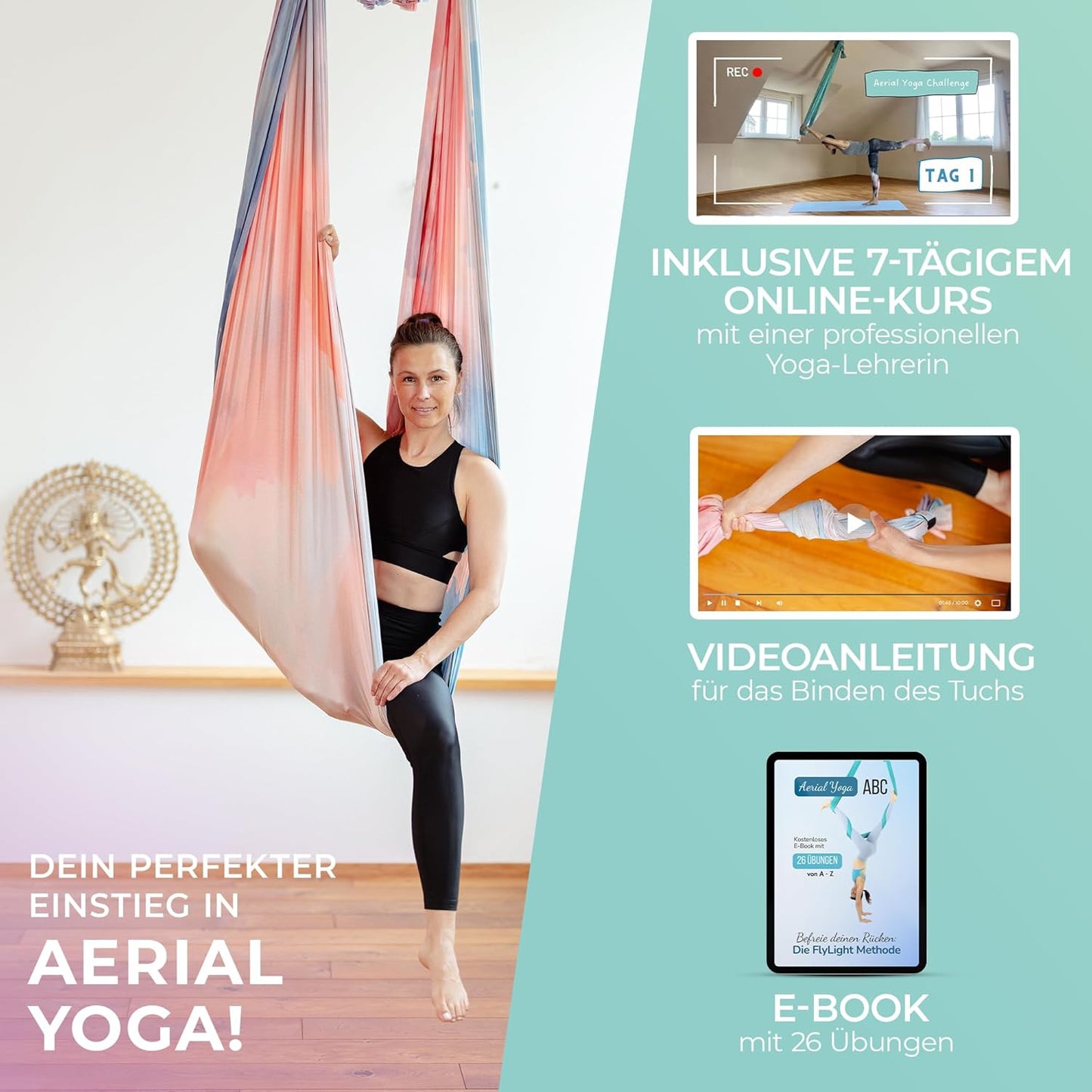 Yogatuch für Aerial Yoga, Bunte Wolken (1 Set) Einheitsgrösse