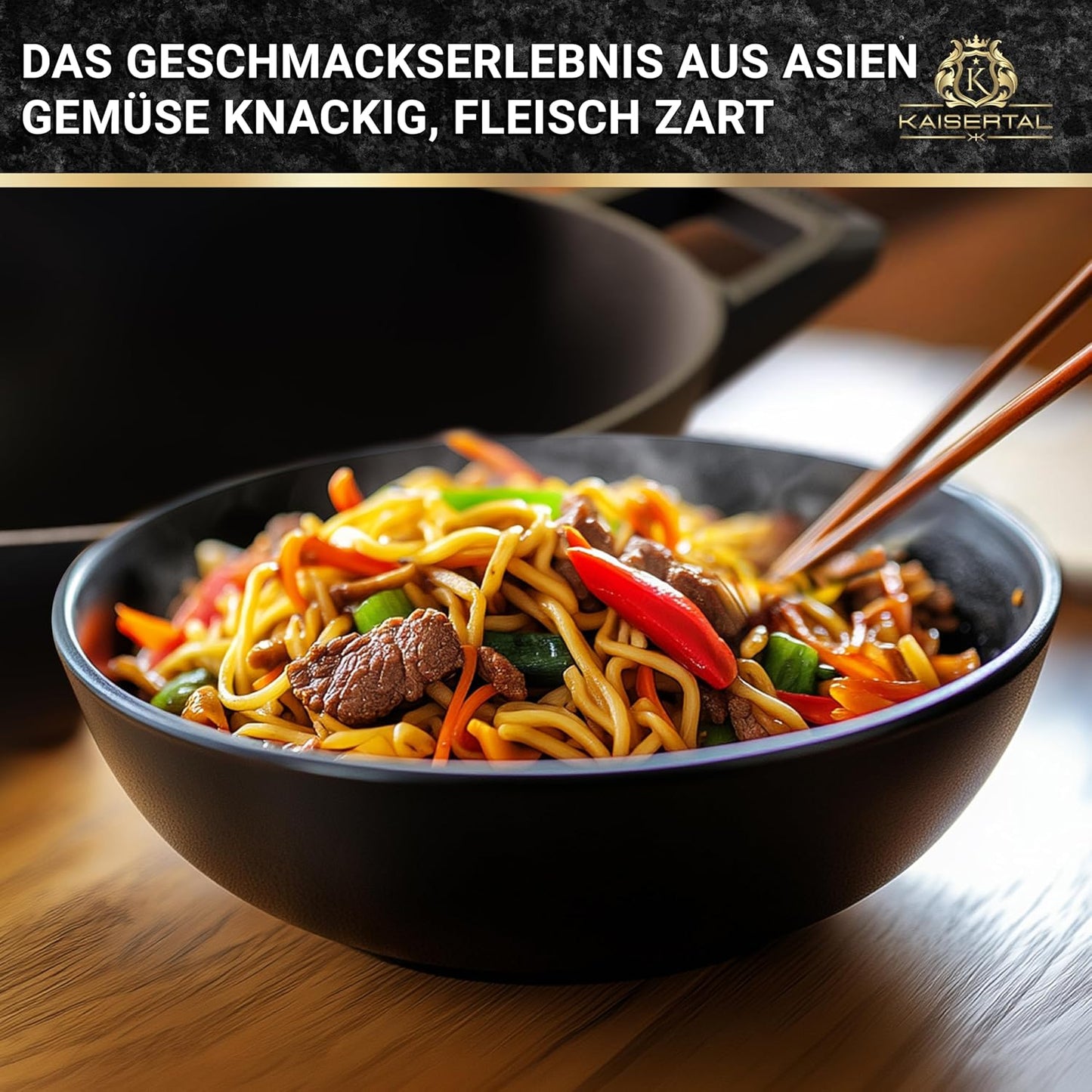 Wok Pfanne, Schwarz - Ohne Deckel