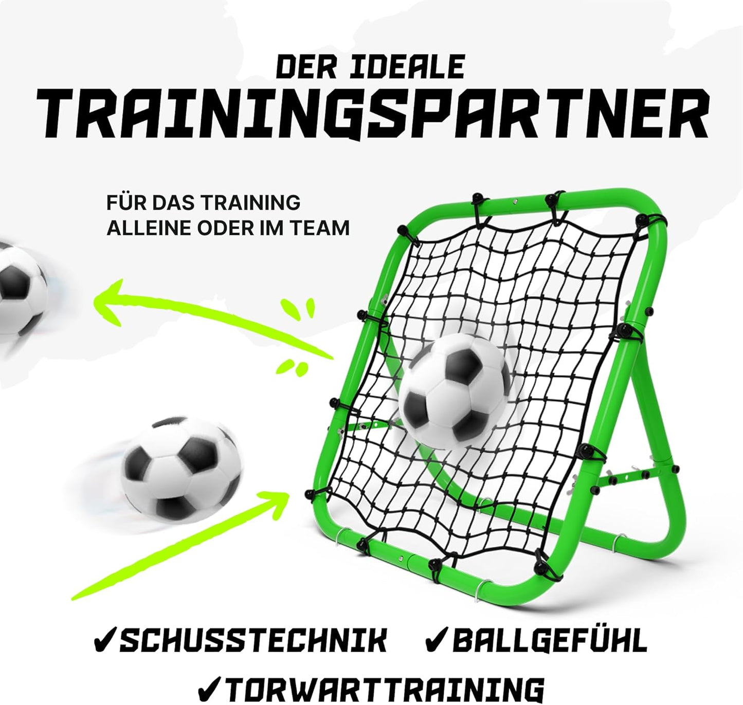 Rebounder für Fussball, Handball, Volleyball & Basketball, 100x100cm Neongrün
