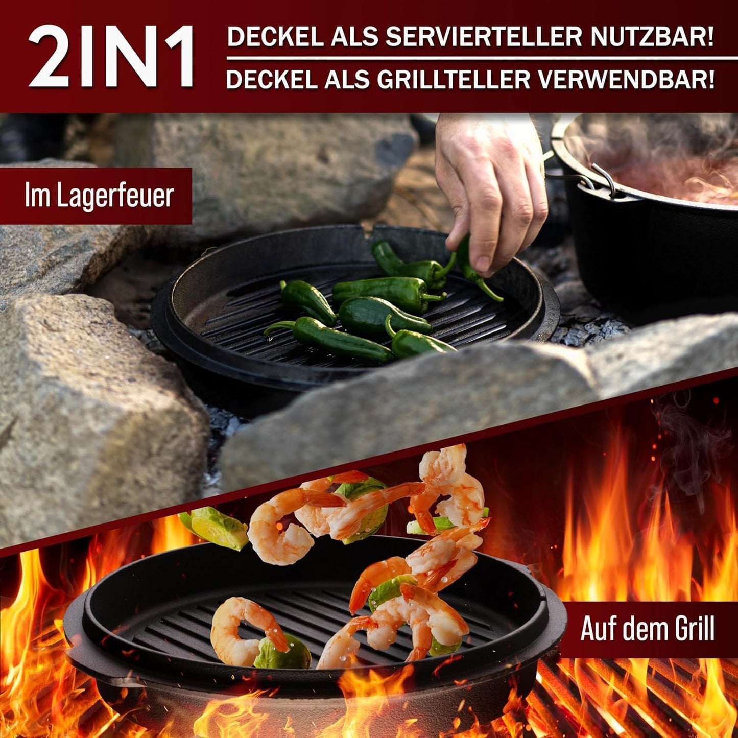 Dutch Oven Set, Topf mit Fuss+Bürste 7 Liter