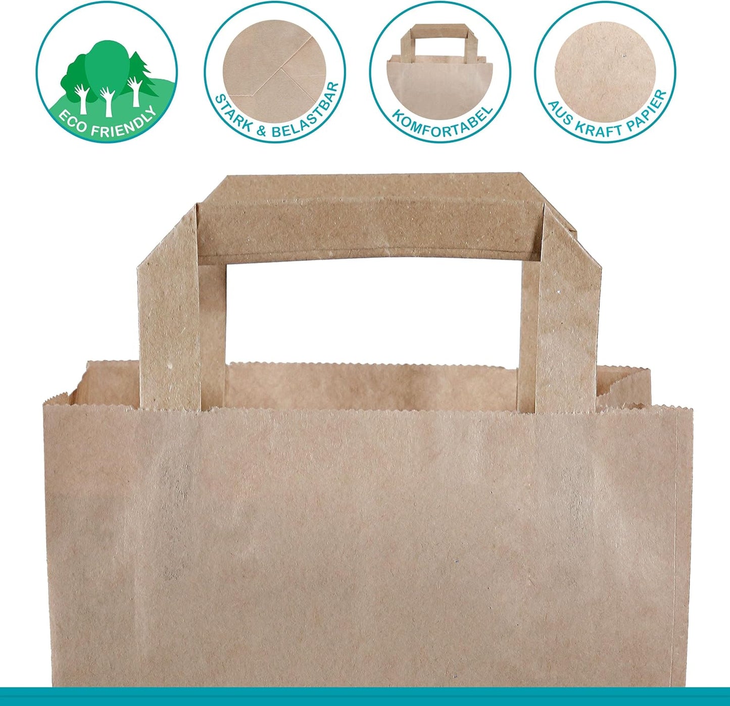 Kraftpapier-Tragetaschen 250 Stück, 18+8 x 22 cm - 250 Stück Braun