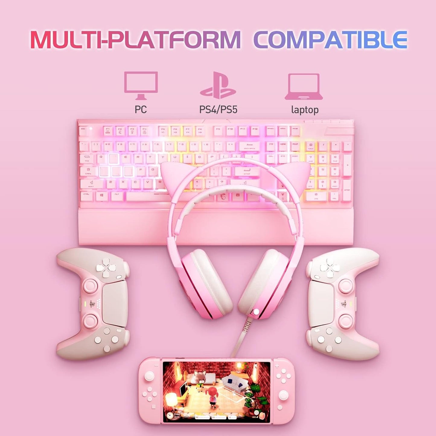 Gaming Headset G951 mit 7.1 Surround und LED-Licht, ROSA