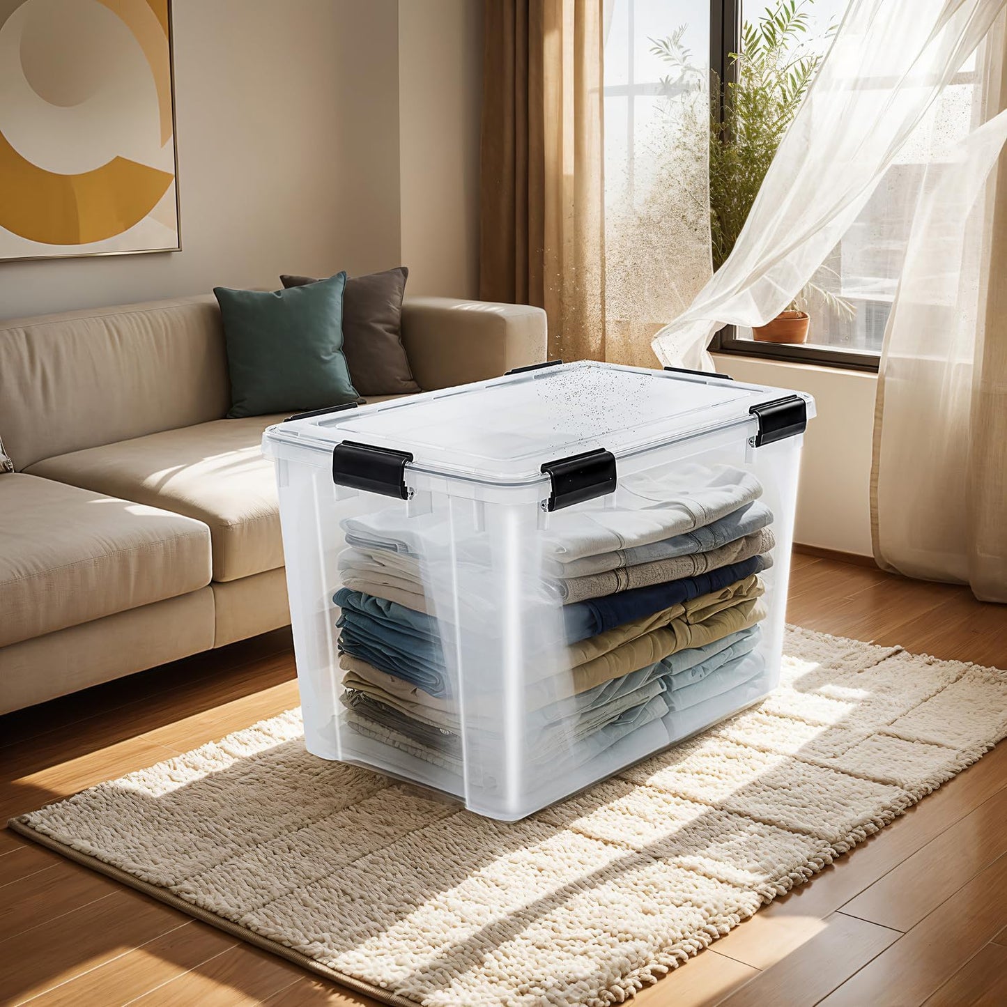Kunststoff-Aufbewahrungsboxen mit Deckel, Transparent 70L x2