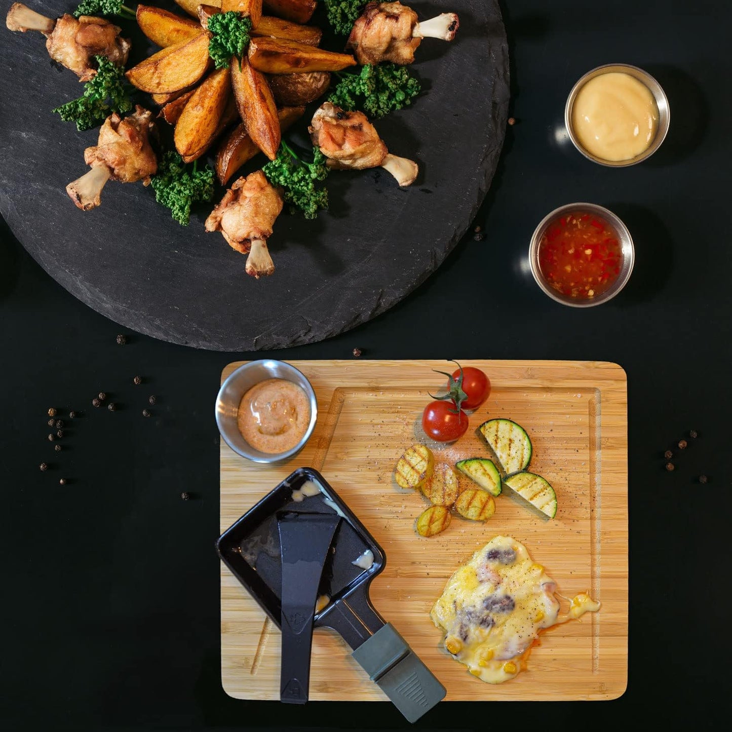 6 Personen Raclette-Teller-Set, 6er Set mit Dipschale