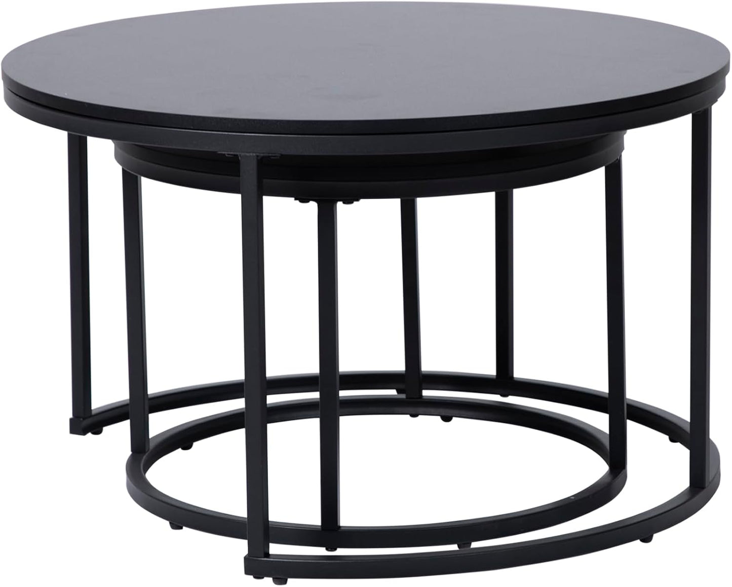 2er-Set Runder Couchtisch mit Metallgestell, Schwarz rund gross