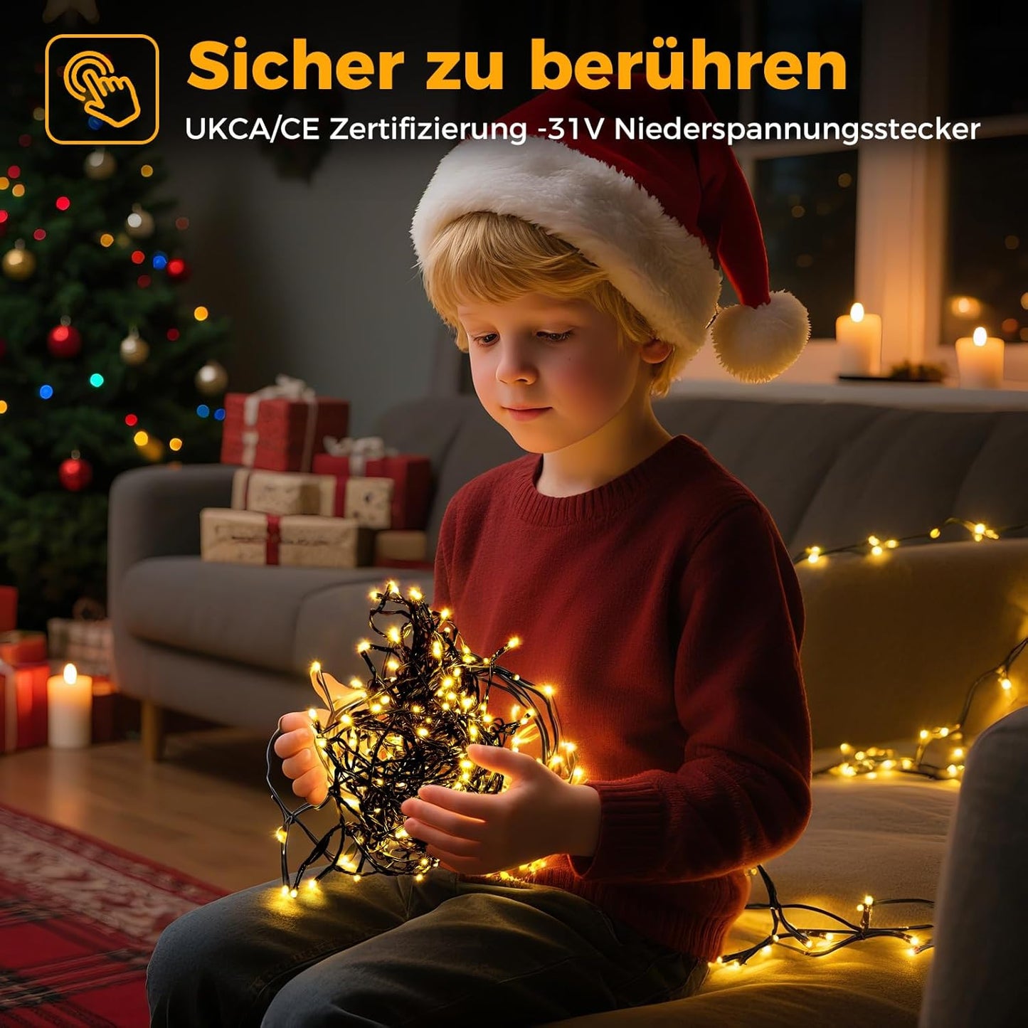 LED-Lichterkette mit Fernbedienung & Timer, 50M Warmweiss