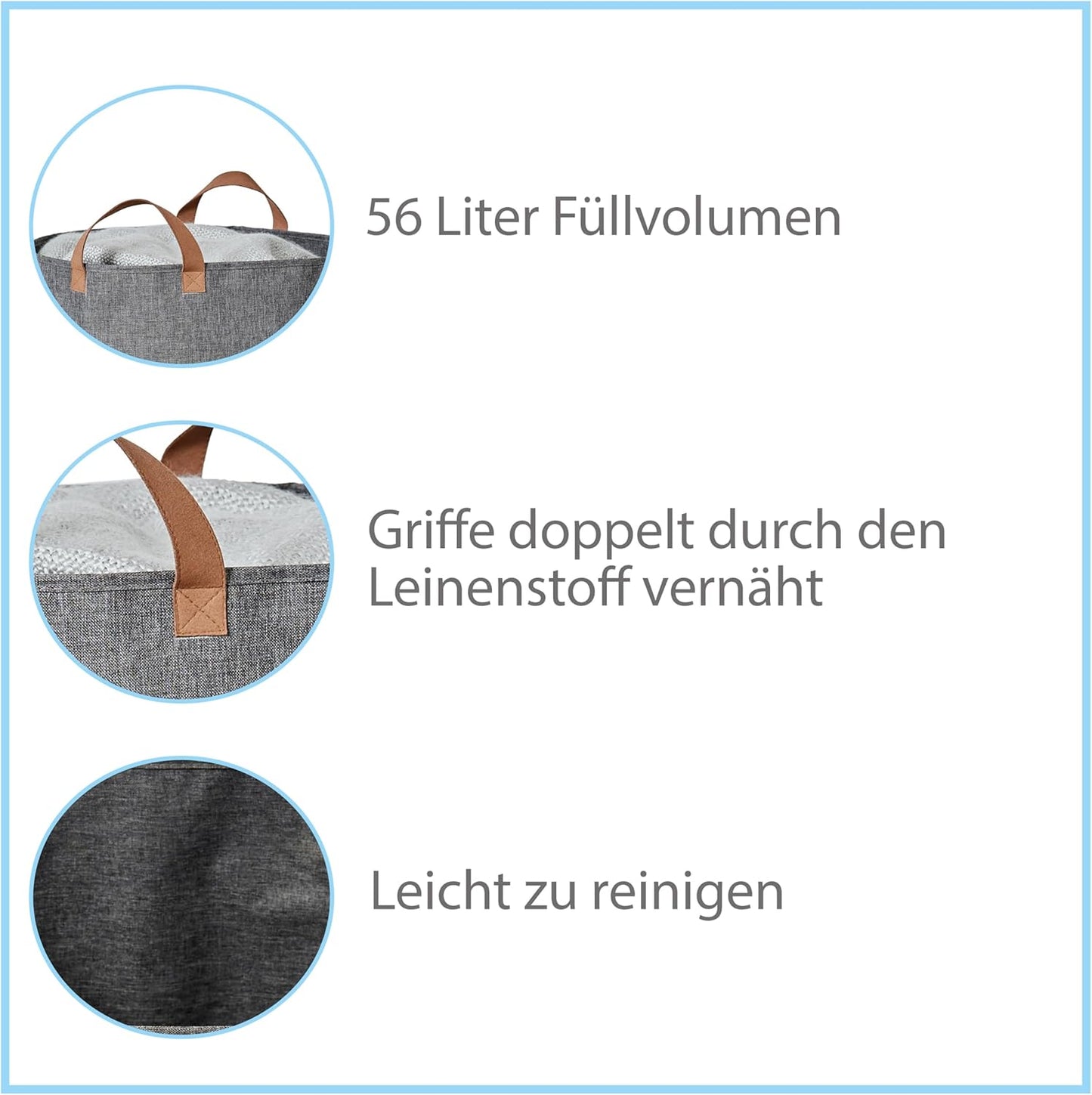 Premium Aufbewahrungskorb mit Griffen, Grau 40x40x45 cm