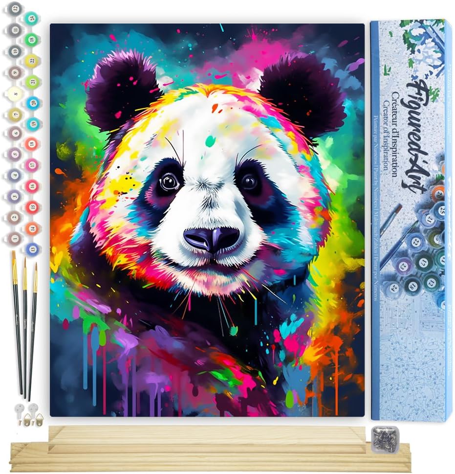 Malen nach Zahlen Set mit Rahmen (Panda), Panda Farbenfroh Abstrakt 40x50cm Mit Keilrahmen (nicht gespannt)