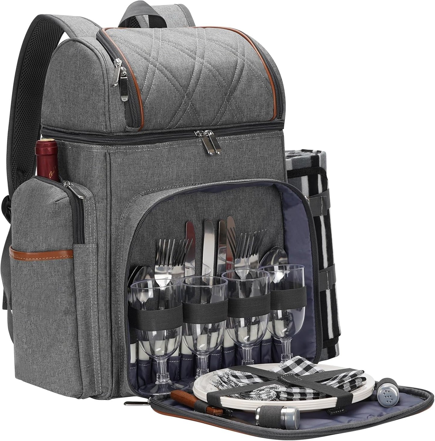 Picknick-Rucksack für 4 Personen mit Zubehör, Grau