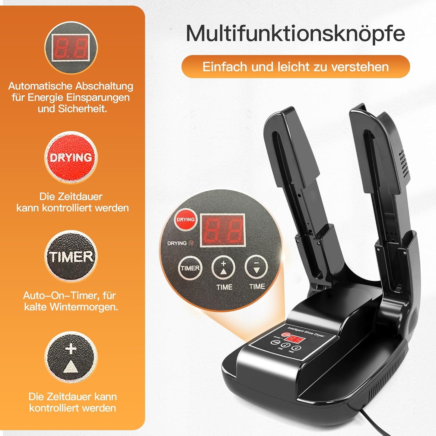 Stiefel- und Schuhtrockner mit Timer & faltbarem Design