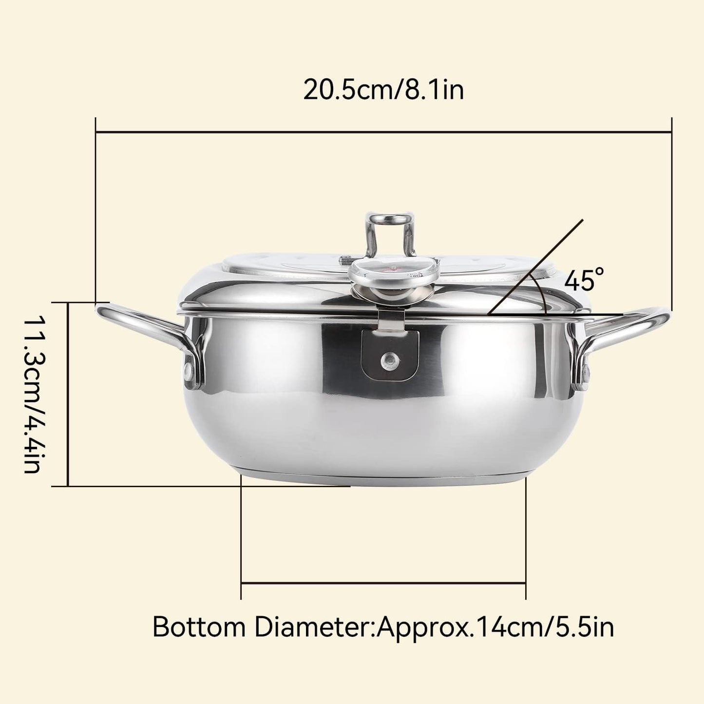 Japanische Tempura Frittiertopf mit Thermometer und Öl Abtropfgestell, S (20cm/7.9in) 2.2L