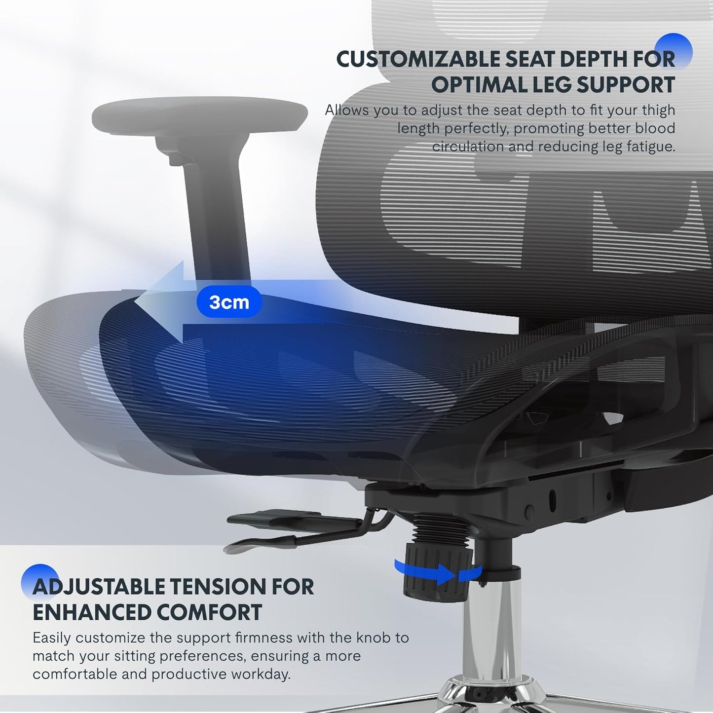 Ergonomischer Bürostuhl mit Fussstütze und 3D-Funktionen, Grau(mit Fussstütze) Lite