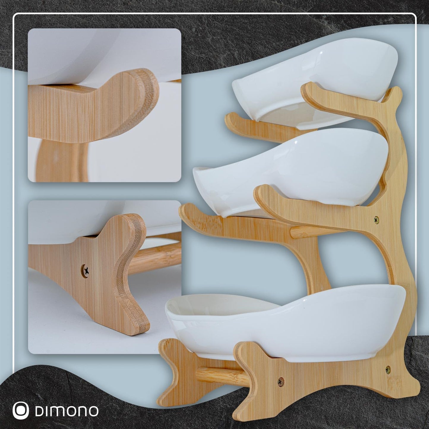 3-stufige Etagere mit Bambusgestell, Keramik