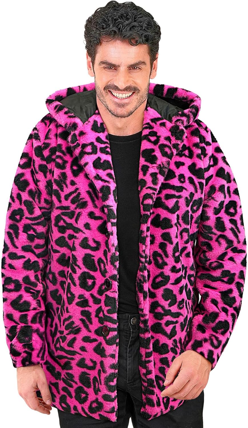 Neon Pinker Leopardenmuster Plüschmantel, XXL Neon-Pink