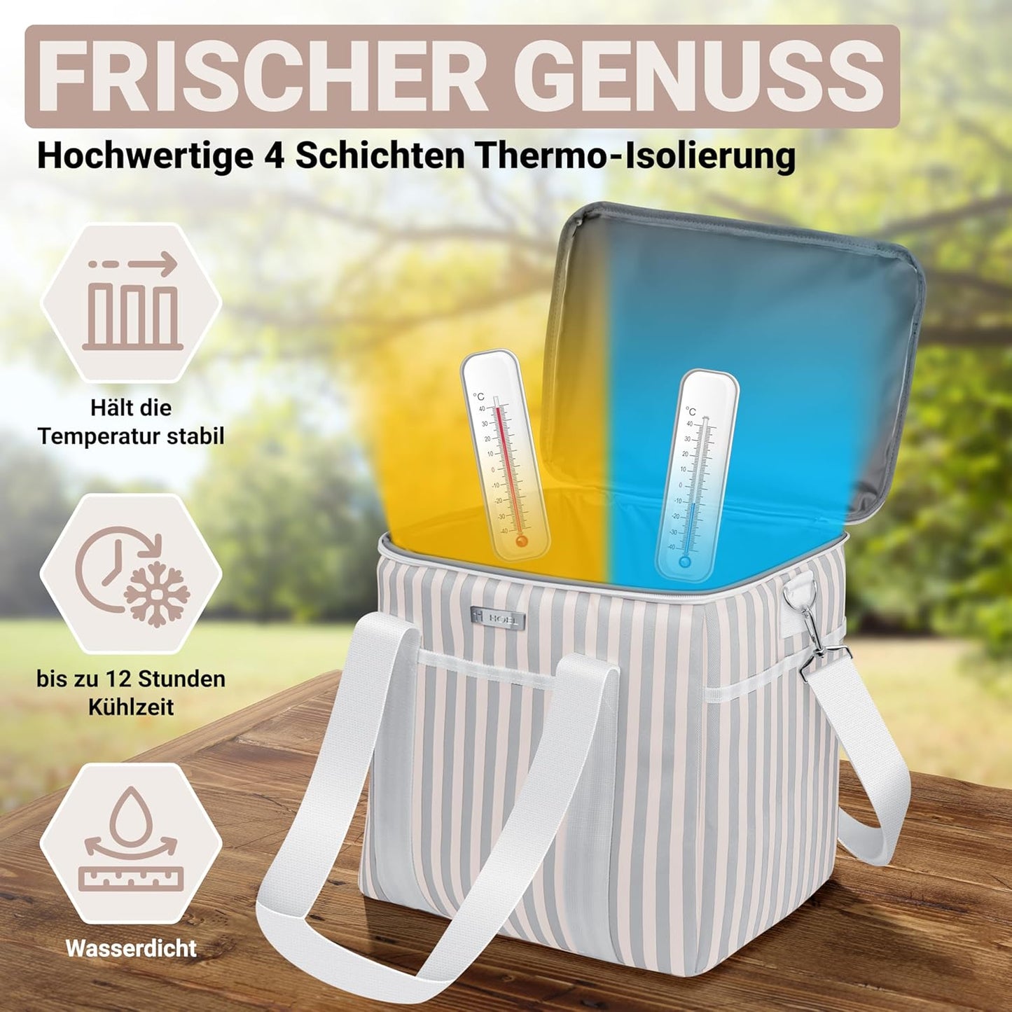 Faltbare Isoliertasche für Einkaufen & Picknick, 30L Beige