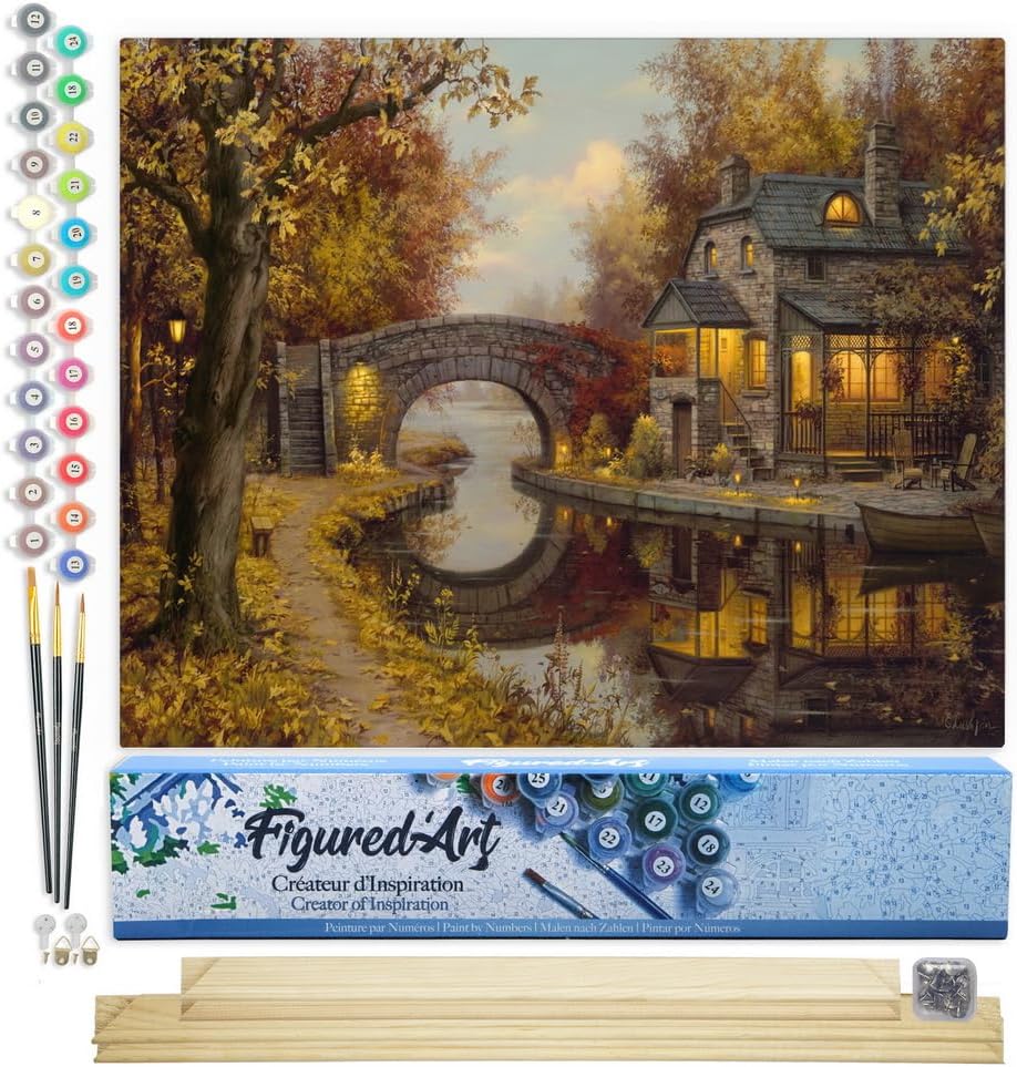 Malen Nach Zahlen Set mit Keilrahmen, Landhaus im Herbst 40x50cm Mit Keilrahmen (nicht gespannt)