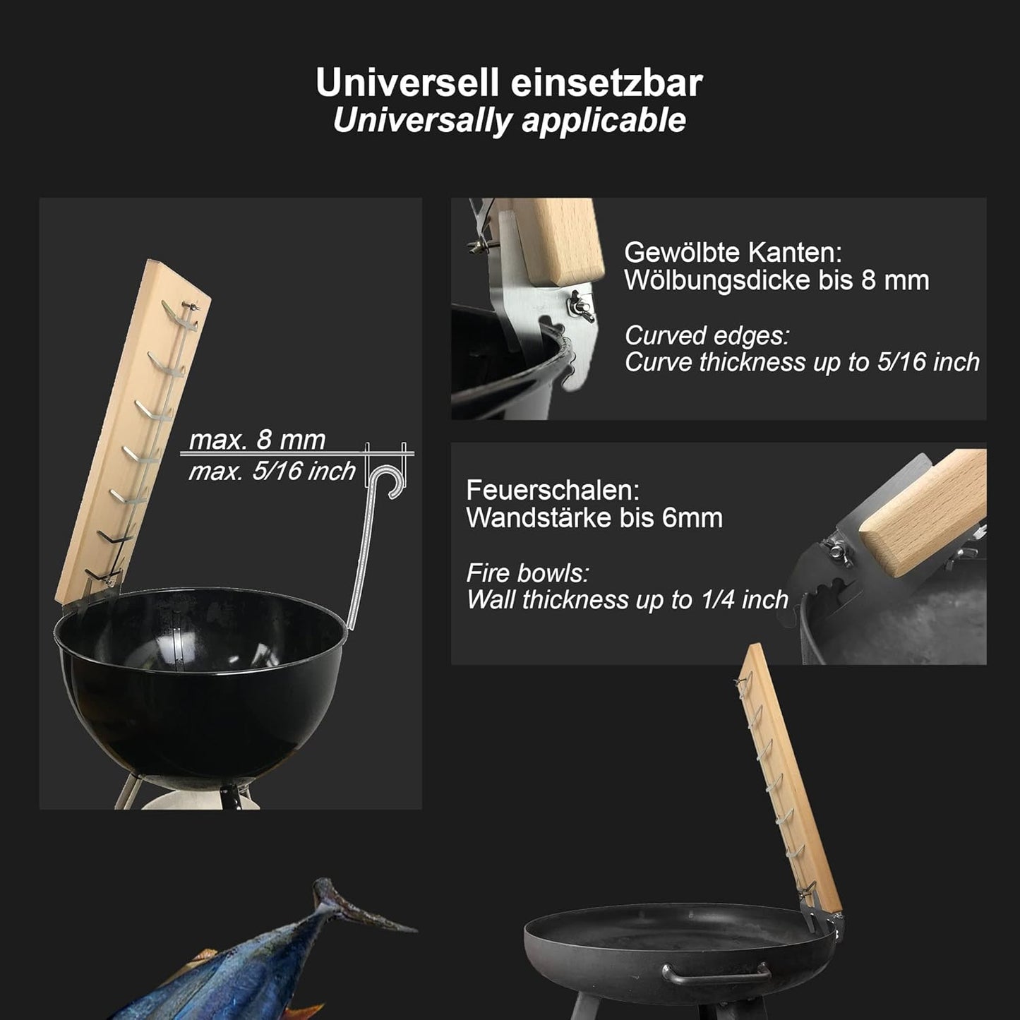 Flammlachsbrett mit Edelstahl-Halterung, 55cm - 1er Set [Feuerschale]