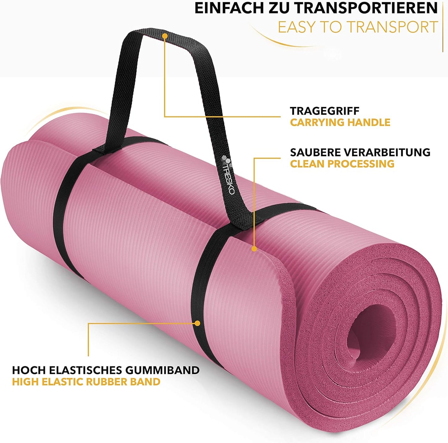 Gymnastik- & Yogamatte, Rosa 185 x 60 x 1,5cm