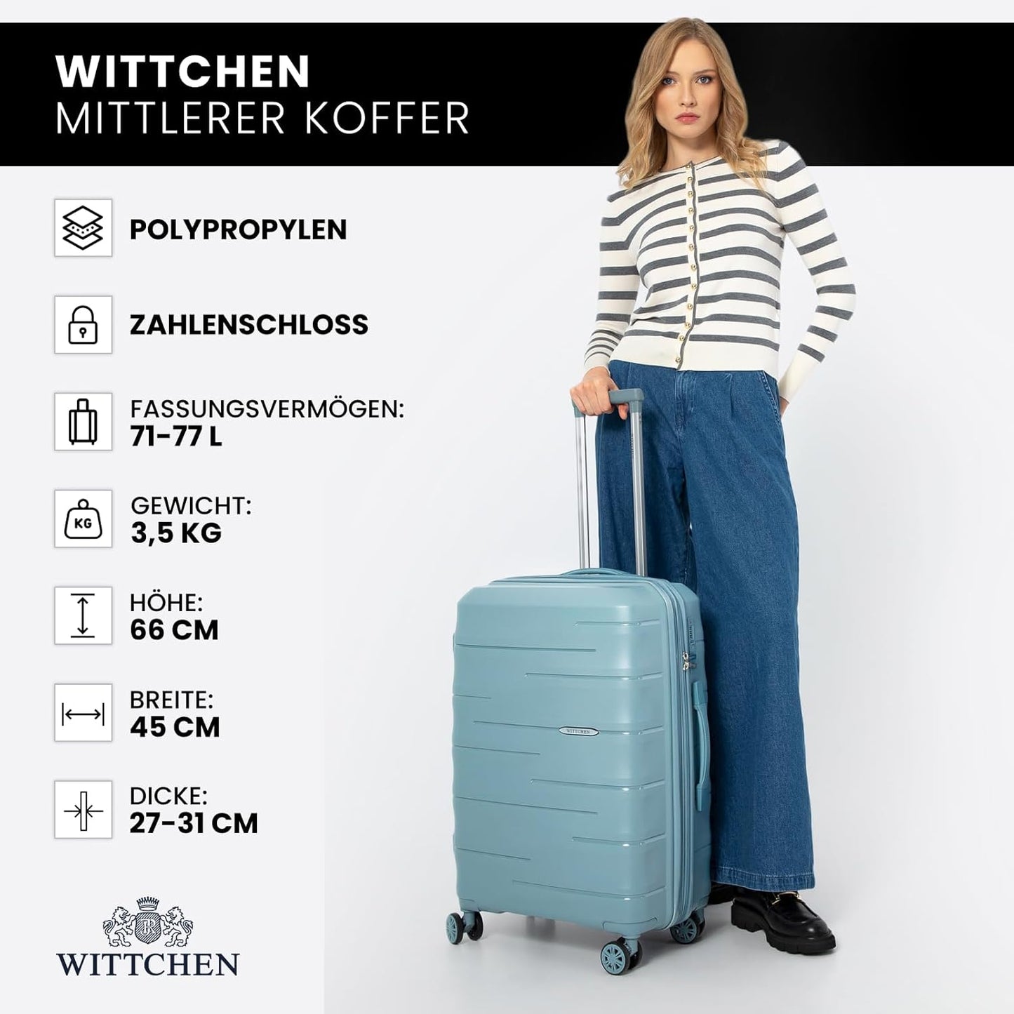 Mittelgrosser Reisekoffer mit TSA-Schloss, Blau 66 x 45 x 27 cm