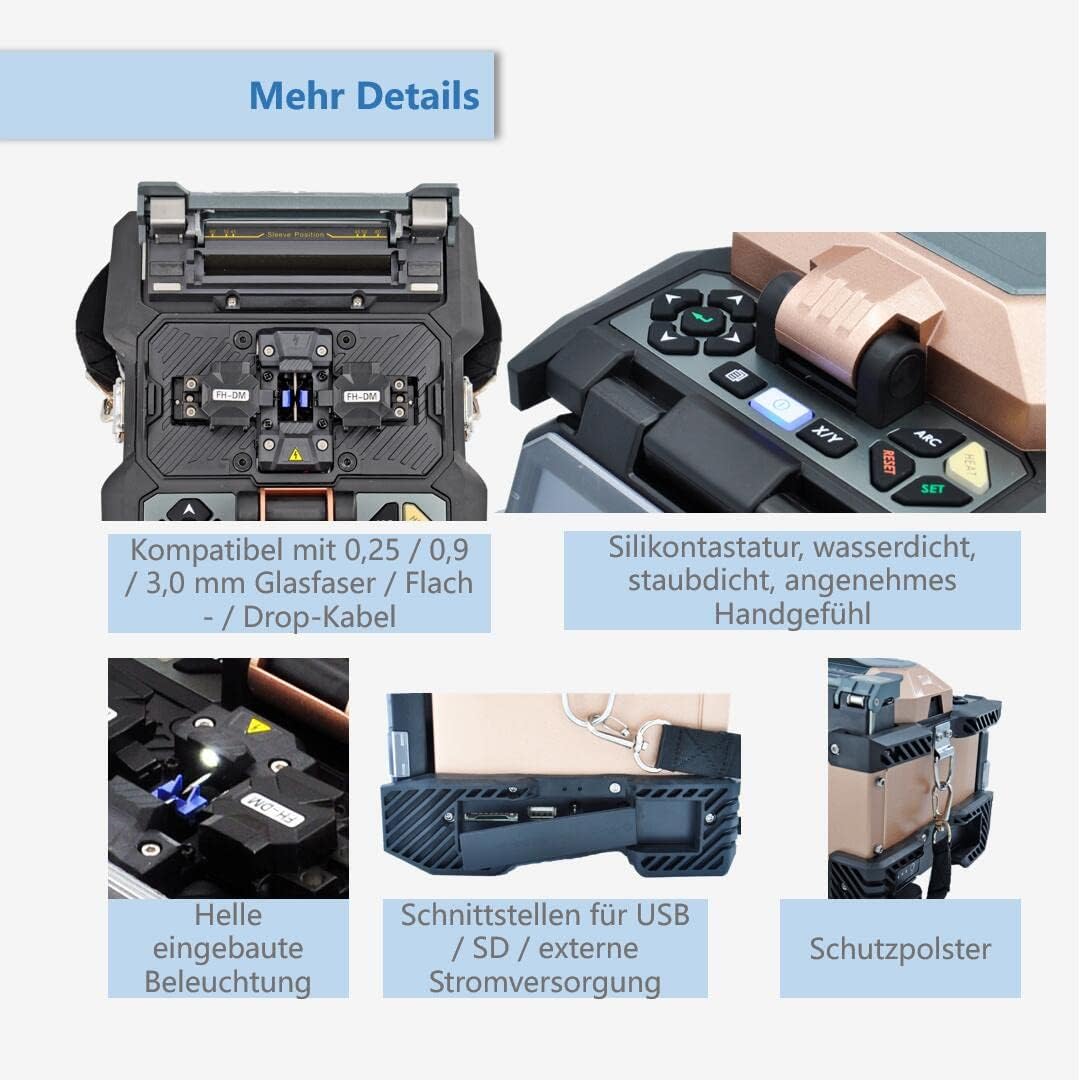 Glasfaser-Spleissgerät mit Touchscreen und 4 Motoren