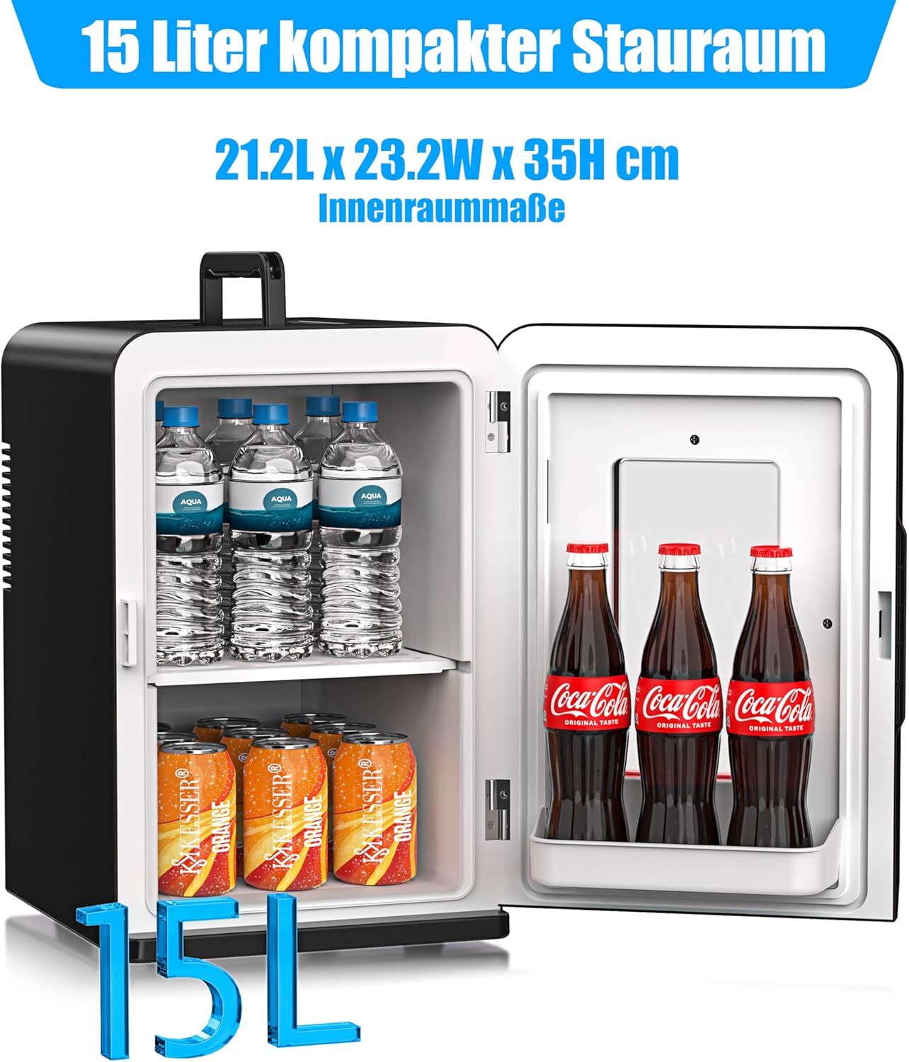 2in1 Mini Kühlschrank mit Kühl- und Heizfunktion, 15L Schwarz
