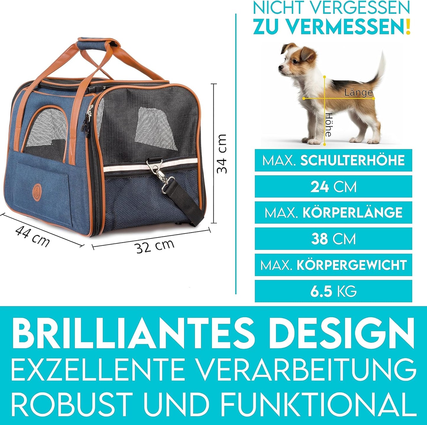 Hundetasche, L 44 x B 32 x H 34 cm Dunkelblau