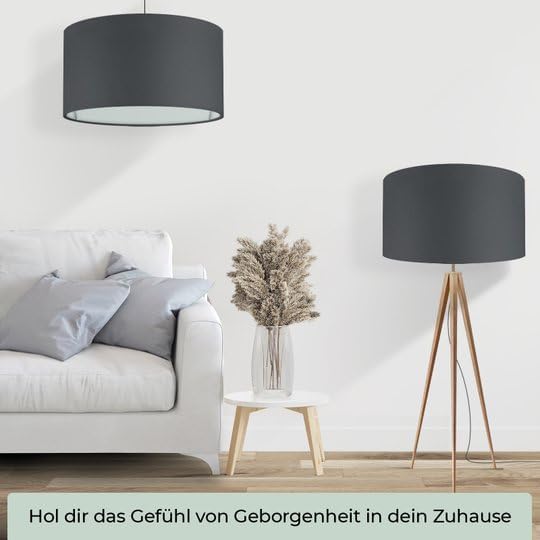 Runder Baumwoll-Lampenschirm (50cm, E14/E27), Schwarz Ø50cm | Höhe 33cm