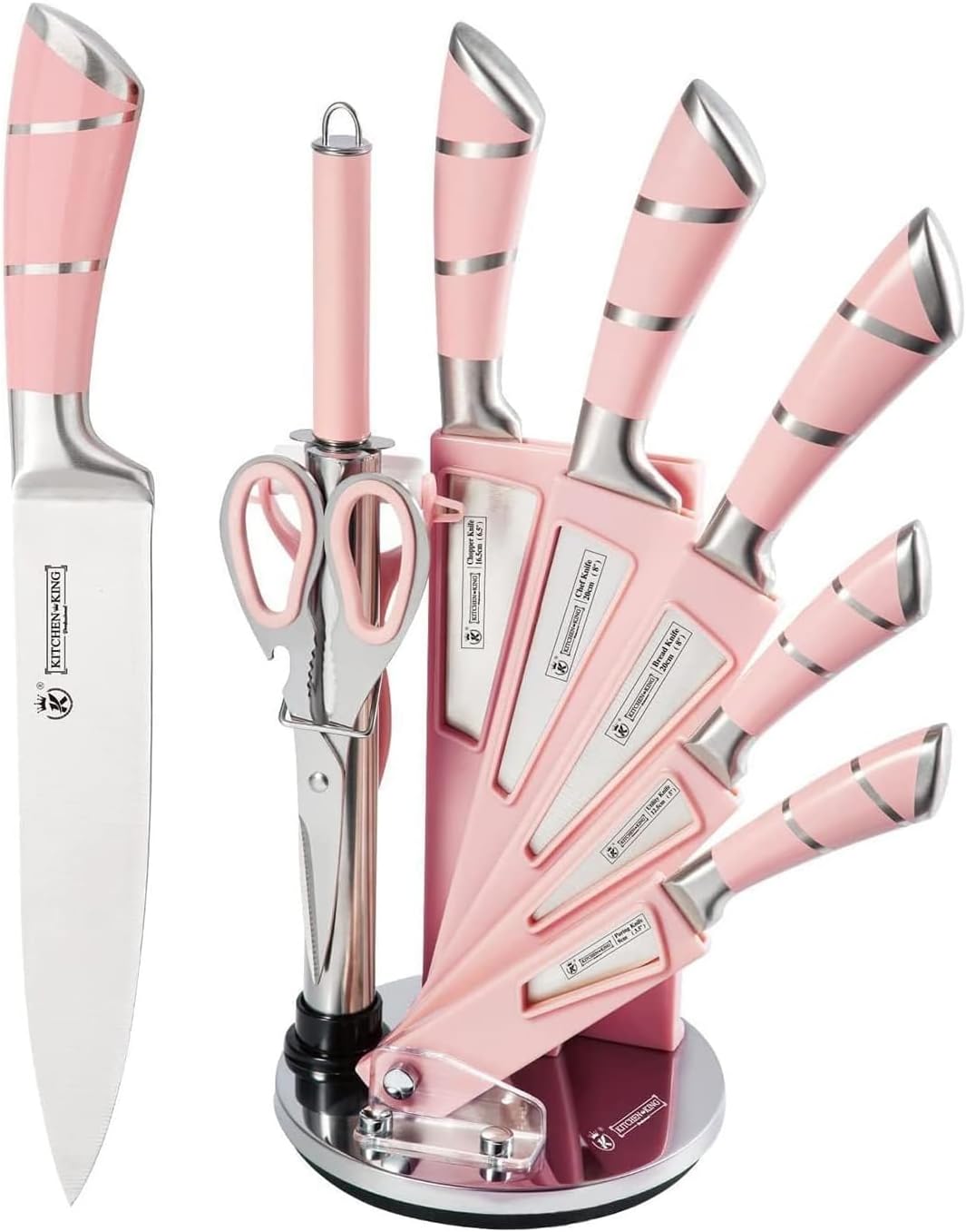 9-teiliges Messerset mit Messerblock und Schärfer, Rosa