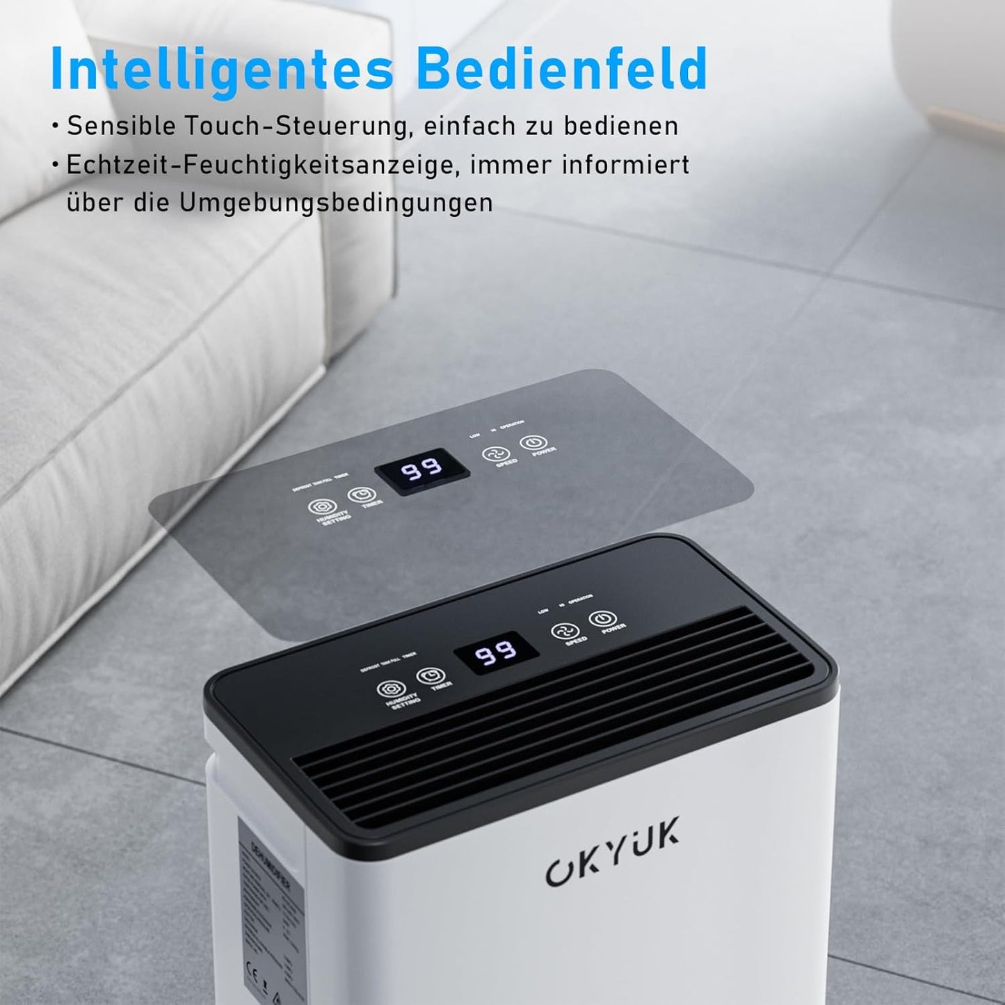 Elektrischer Luftentfeuchter mit Feuchtigkeitsanzeige, 12L