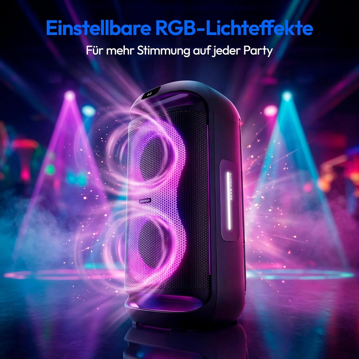 Partybox PE-2 Plus mit Mikrofon und Lichteffekten