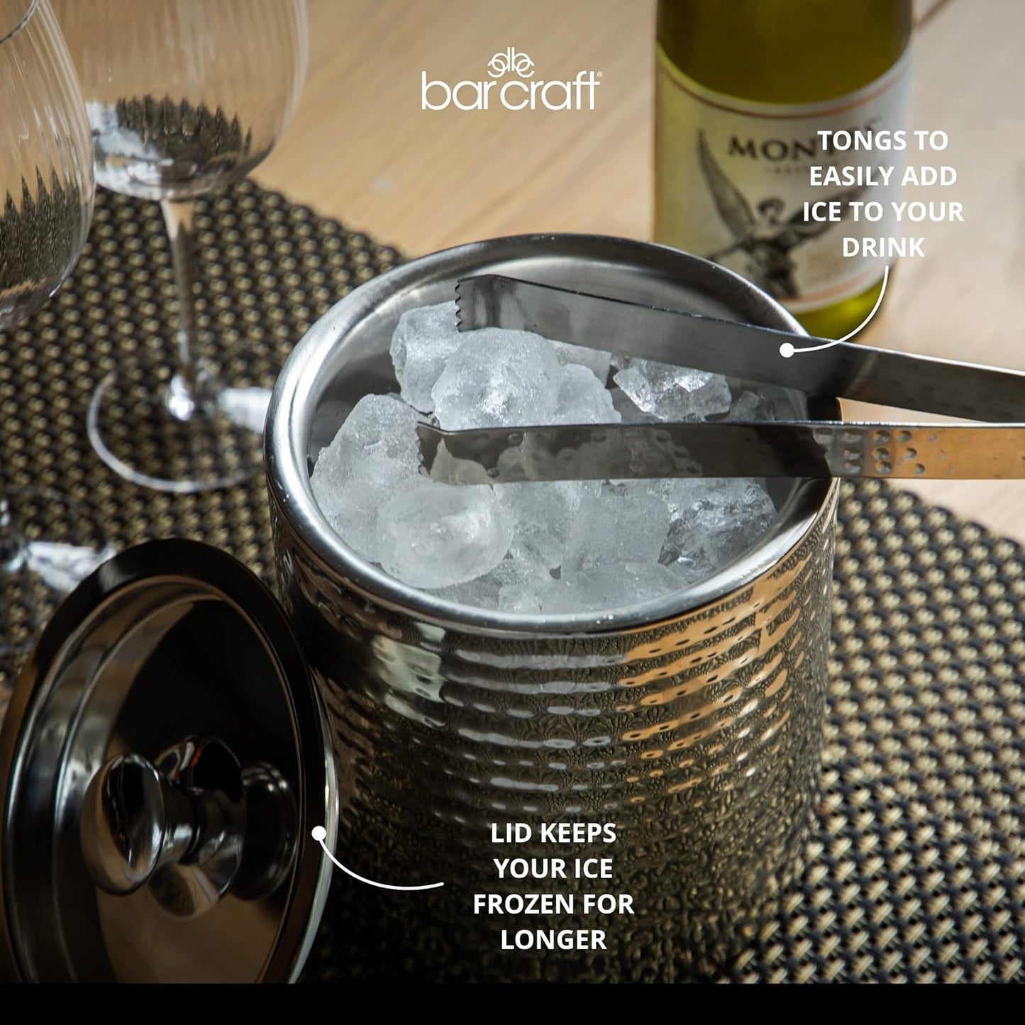 Eiskübel mit Deckel und Zange, Gehämmerte Oberfläche. Single
