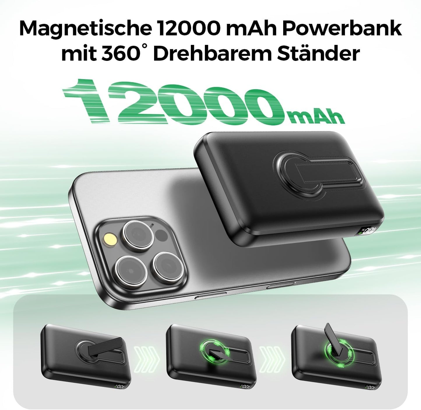 Magnetische Powerbank mit Schnellladefunktion, Schwarz