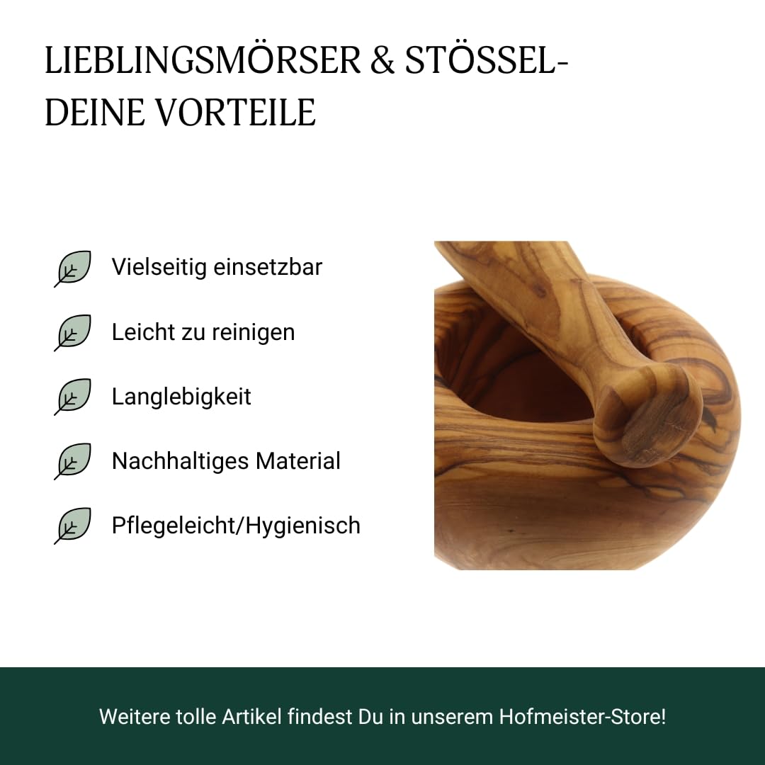 Mörser mit Stössel, Mörser aus Olivenholz | 10 Cm / 1