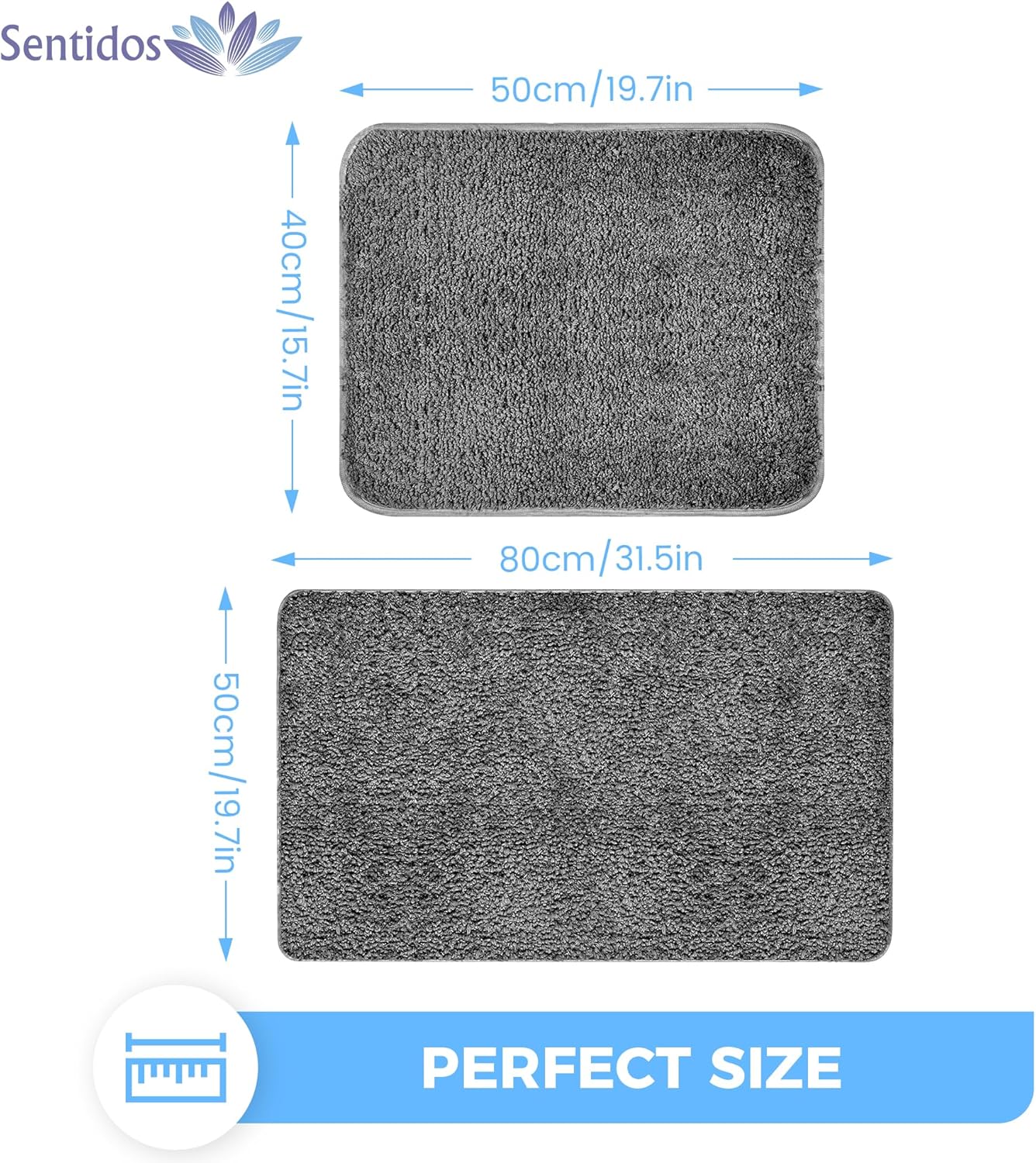 2er-Set Badematte, Grau 2 Set 50x80 cm + 40x50 cm