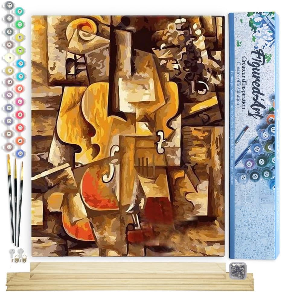 Malen nach Zahlen Set Violine, Picasso Violine und Trauben 40x50cm Mit Keilrahmen (nicht gespannt)