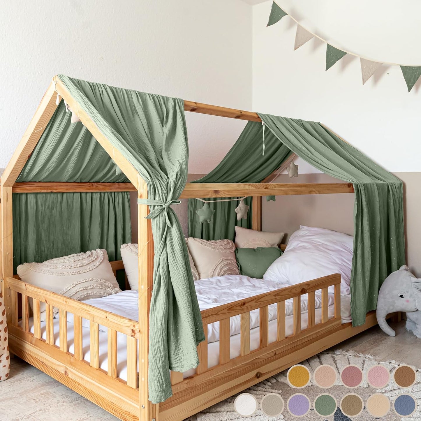 Betthimmel-Set aus Musselin, Eukalyptus 2er Set 67 x 270cm