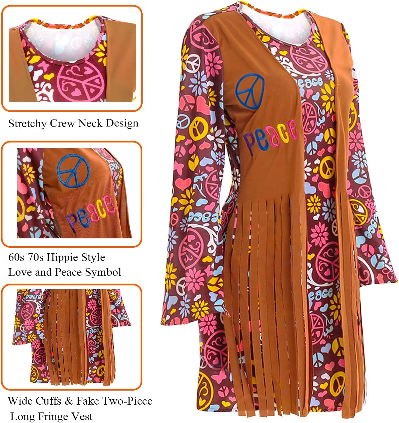 Hippie-Kostüm für Damen, L