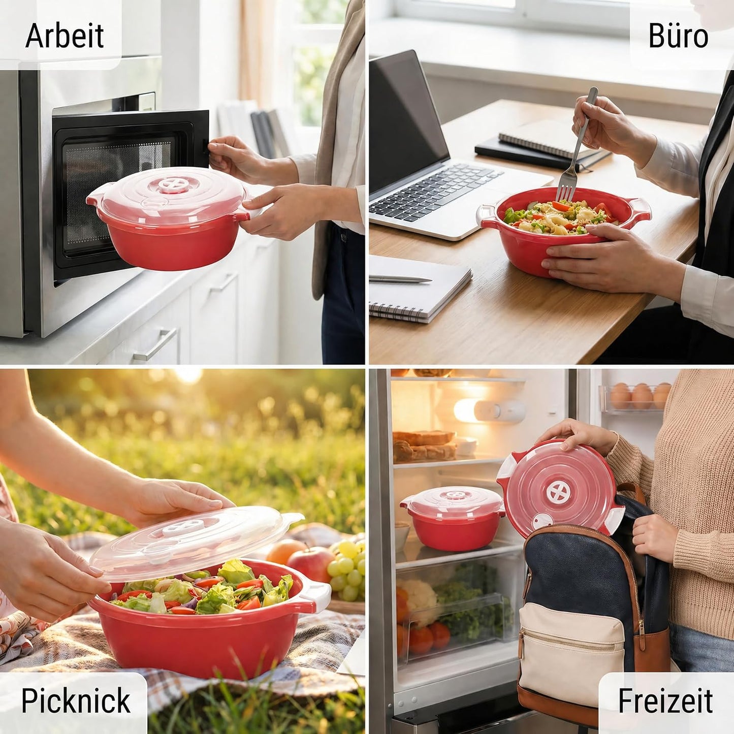 2-teiliges Mikrowellenschüssel-Set mit Dampfventil, Rot