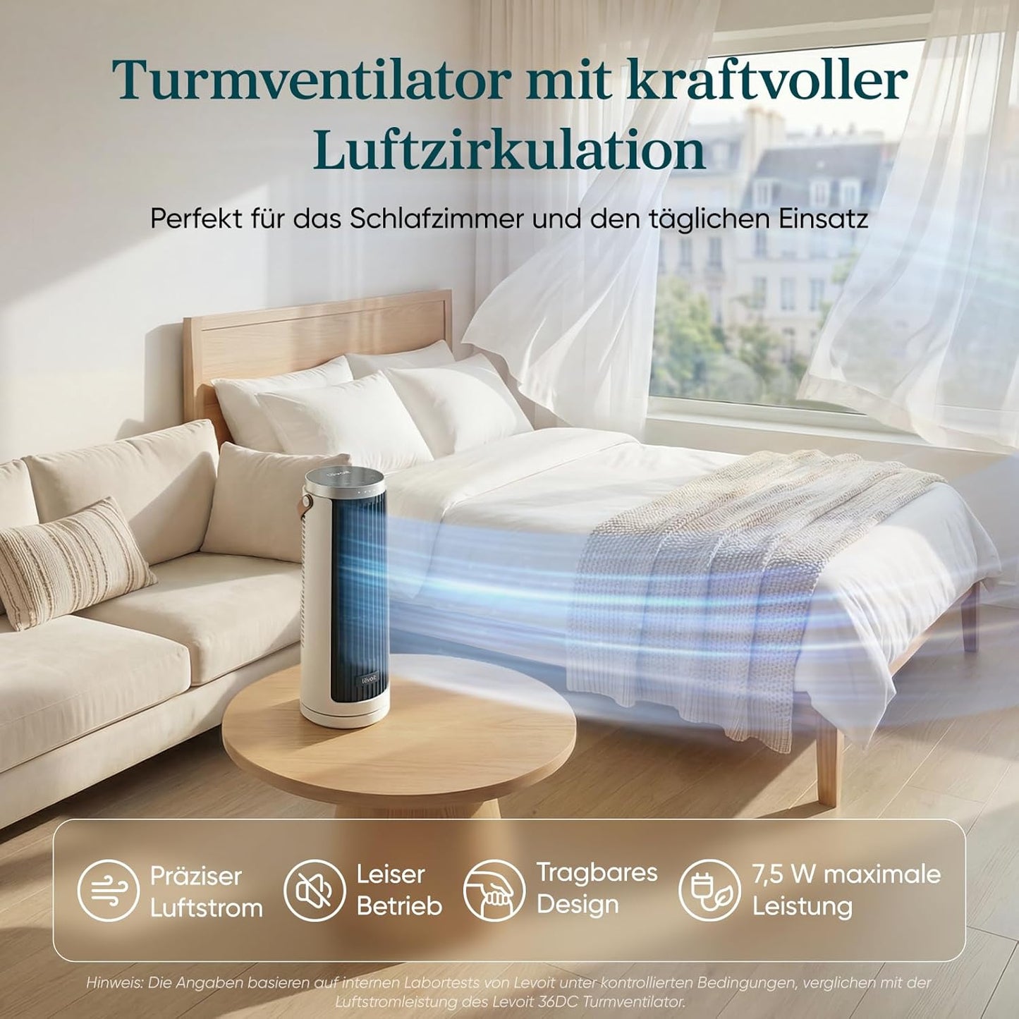Turmventilator mit Timer, Mondweiss Höhe 33 cm